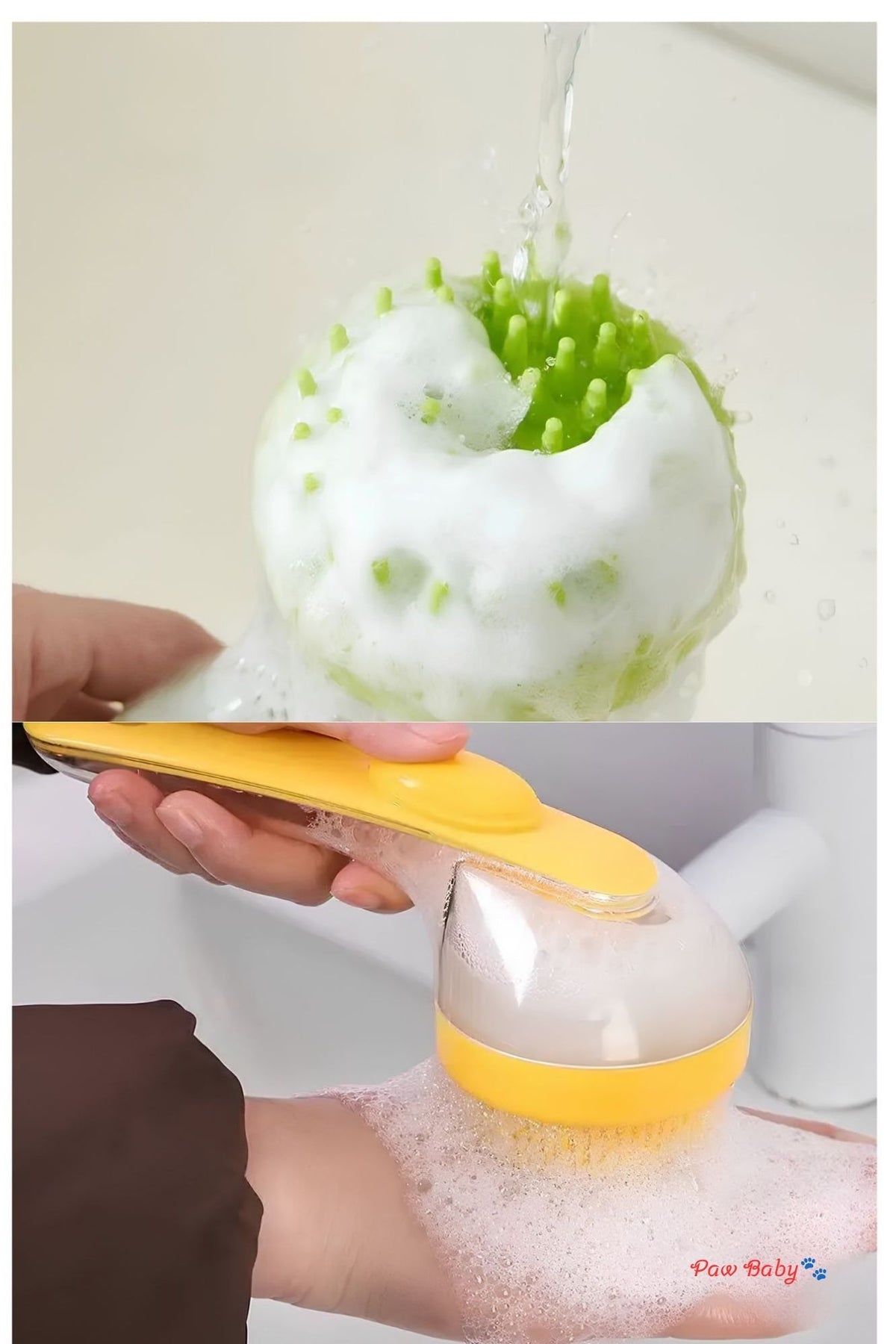 Soft Silicone Pet Bath Brush with Shampoo Dispenser & Long Handle – Gentle Massager & Hair Grooming Cleaner