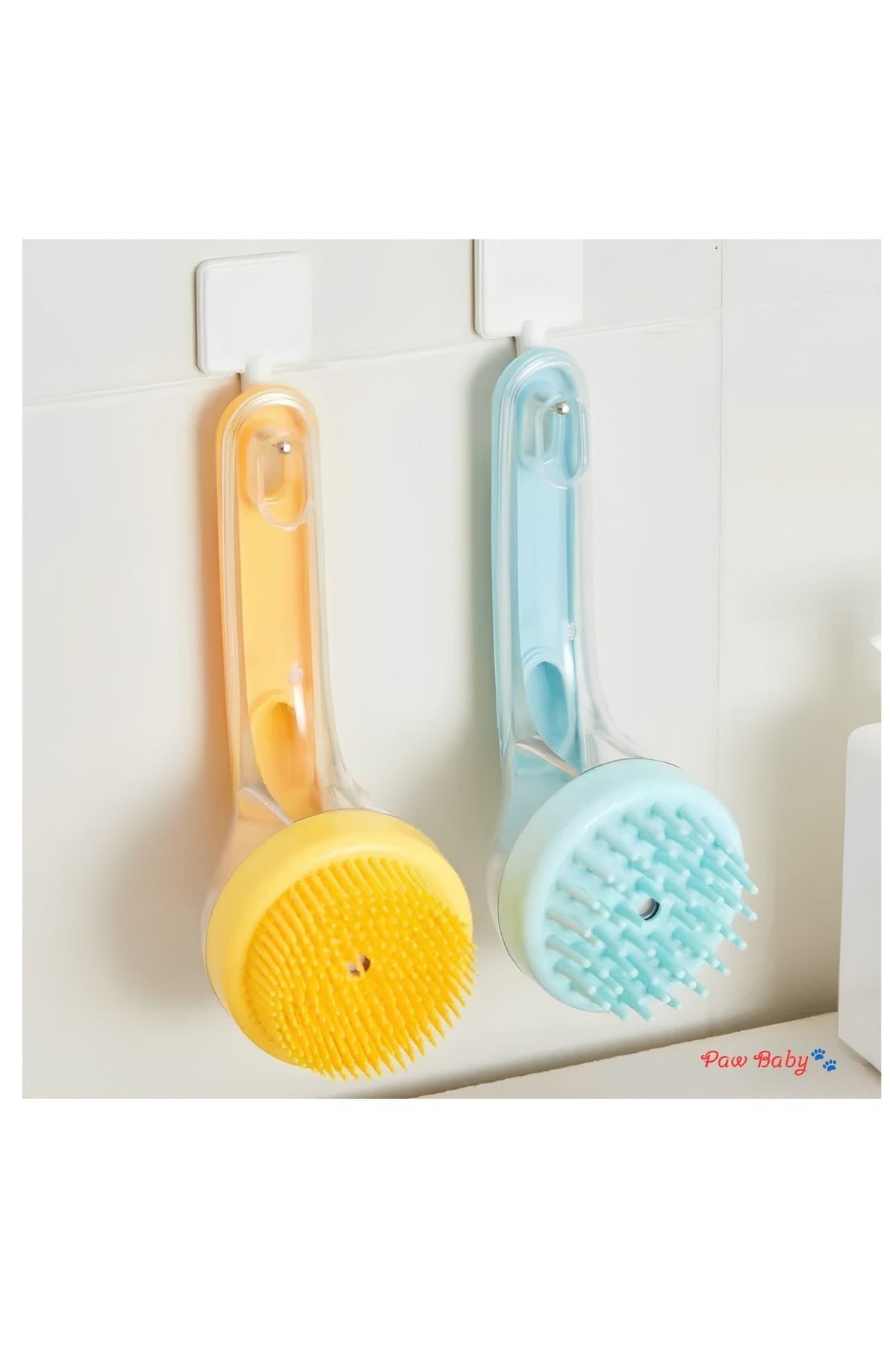 Soft Silicone Pet Bath Brush with Shampoo Dispenser & Long Handle – Gentle Massager & Hair Grooming Cleaner