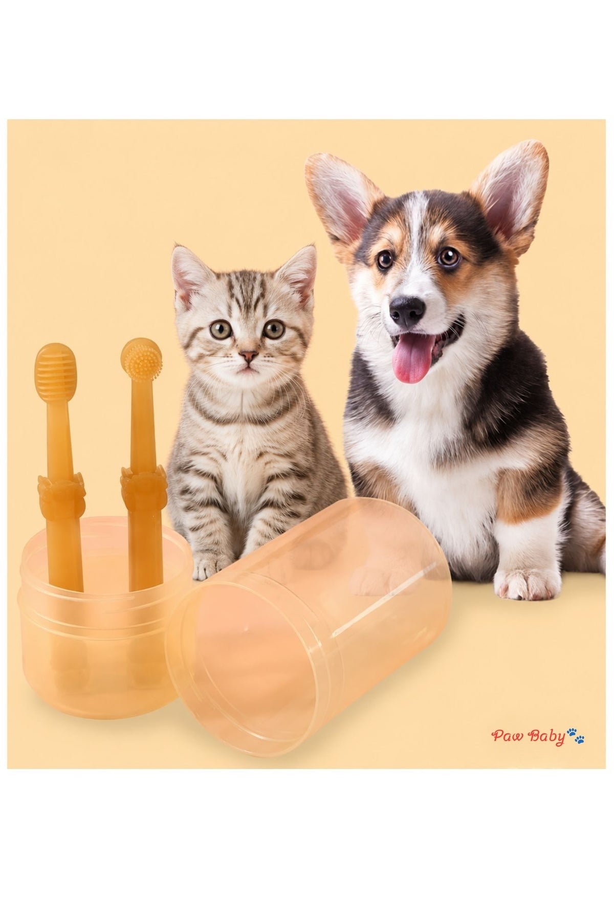360° Silicone Pet Toothbrush Set (2 Pcs with Case) - Gentle Dental Care for Cats & Small Dogs