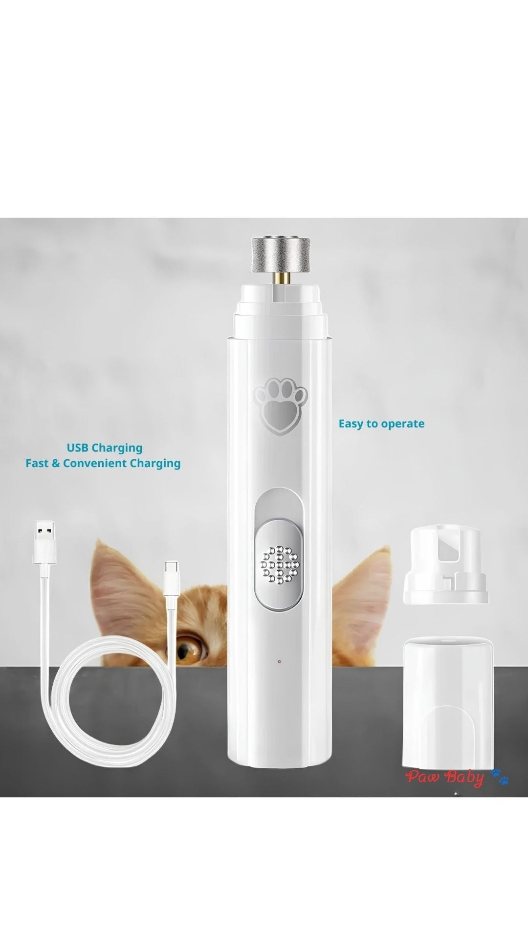 USB Rechargeable Electric Dog & Cat Nail Grinder with LED Light – Quiet Pet Nail Trimmer & Clipper