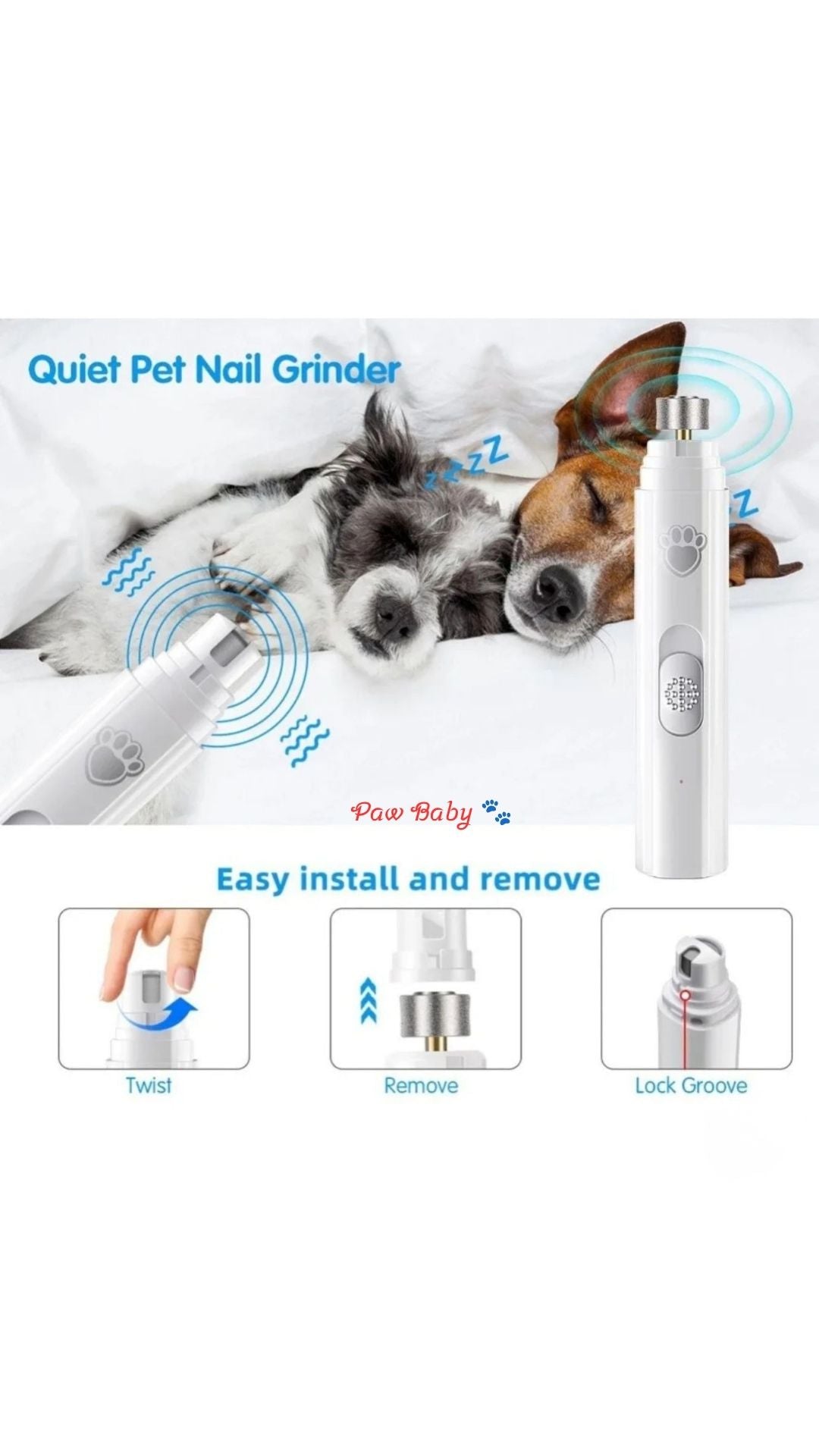 USB Rechargeable Electric Dog & Cat Nail Grinder with LED Light – Quiet Pet Nail Trimmer & Clipper