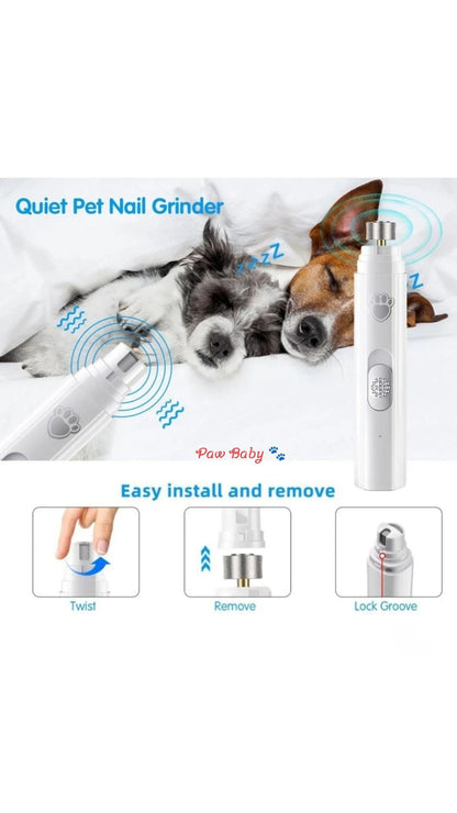 USB Rechargeable Electric Dog & Cat Nail Grinder with LED Light – Quiet Pet Nail Trimmer & Clipper
