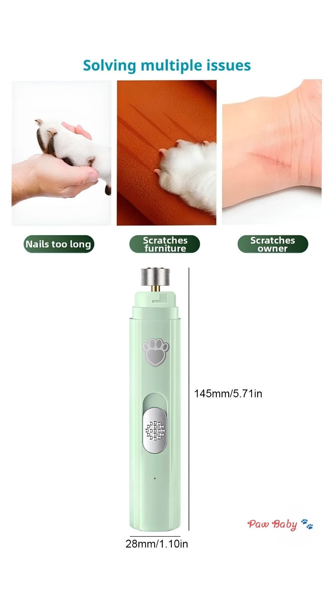 USB Rechargeable Electric Dog & Cat Nail Grinder with LED Light – Quiet Pet Nail Trimmer & Clipper