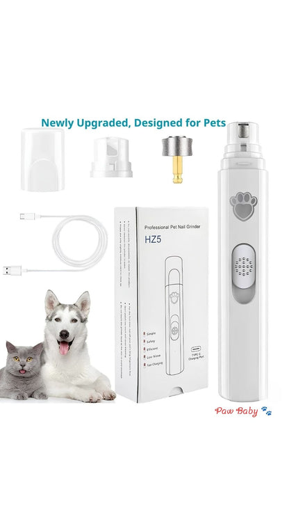USB Rechargeable Electric Dog & Cat Nail Grinder with LED Light – Quiet Pet Nail Trimmer & Clipper